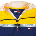 Tommy Hilfiger - Yellow & Blue 1/4 Zip Hooded Windbreaker 1990s X-Large Vintage Retro