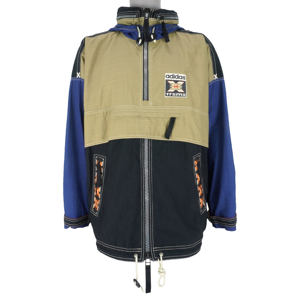 Adidas - Blue & Black Hooded Jacket 1990s Medium Vintage Retro