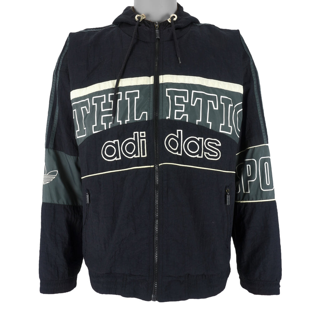 Adidas - Black Athletic Hooded Jacket 1990s Small Vintage Retro