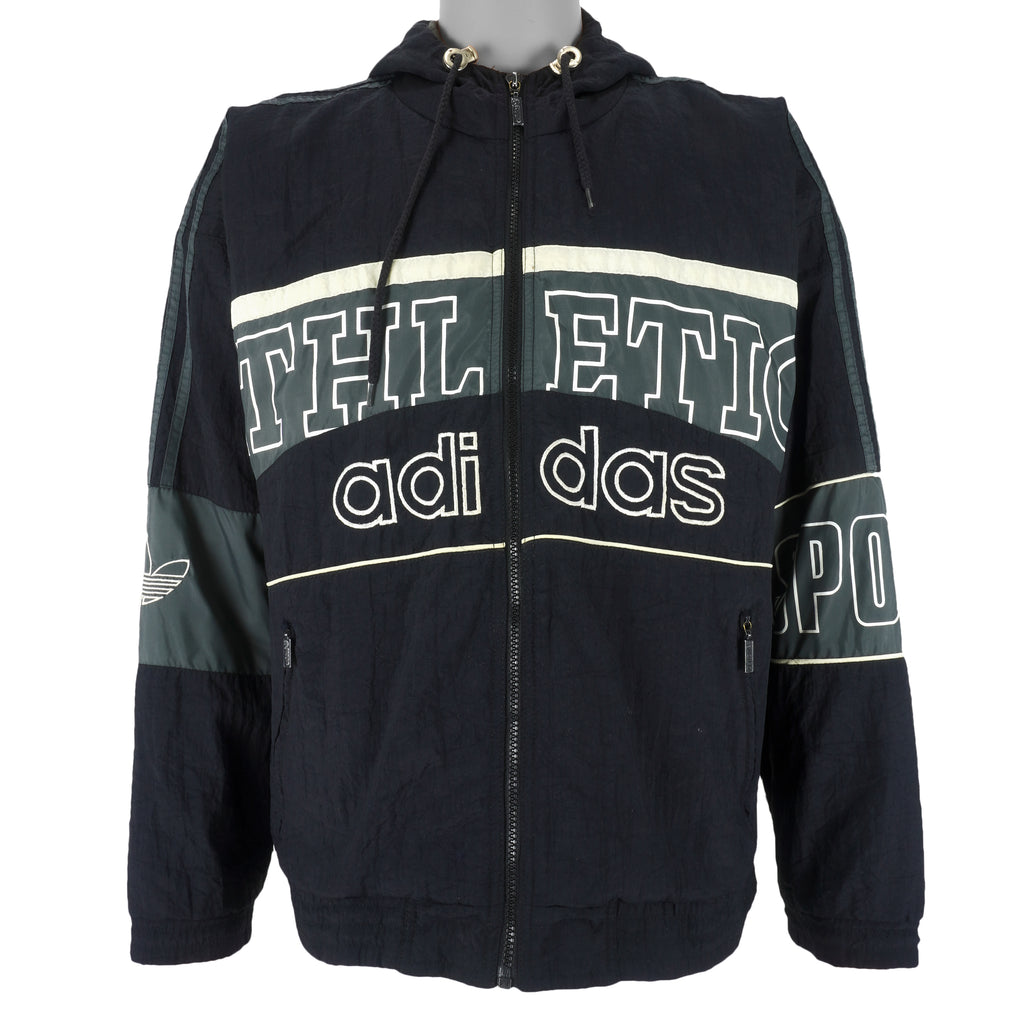 Adidas - Black Athletic Hooded Jacket 1990s Small Vintage Retro