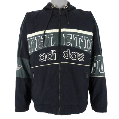 Adidas - Black Athletic Zip-Up Hooded Jacket 1990s Small