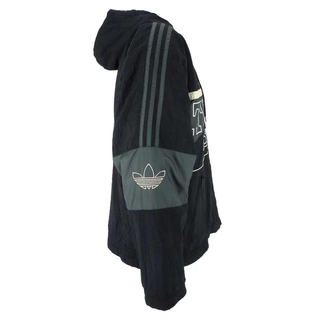 Adidas - Black Athletic Hooded Jacket 1990s Small Vintage Retro