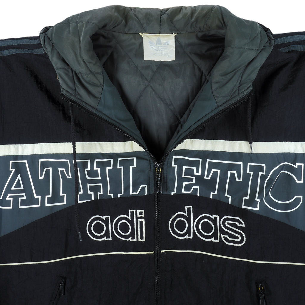 Adidas - Black Athletic Hooded Jacket 1990s Small Vintage Retro