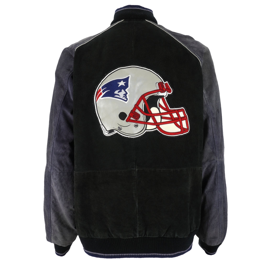 NFL - New England Patriots Zip-Up Leather Jacket 1990s Large Vintage Retro Football