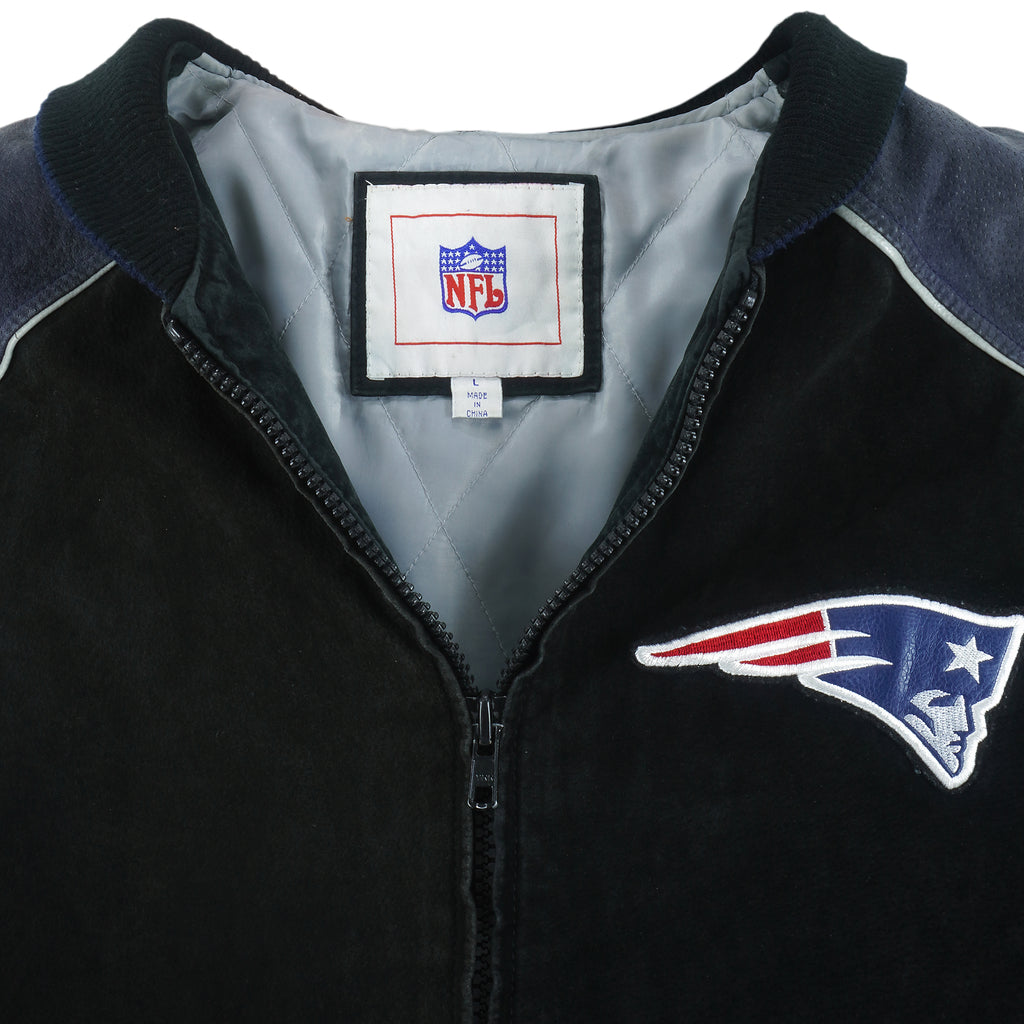 NFL - New England Patriots Zip-Up Leather Jacket 1990s Large Vintage Retro Football