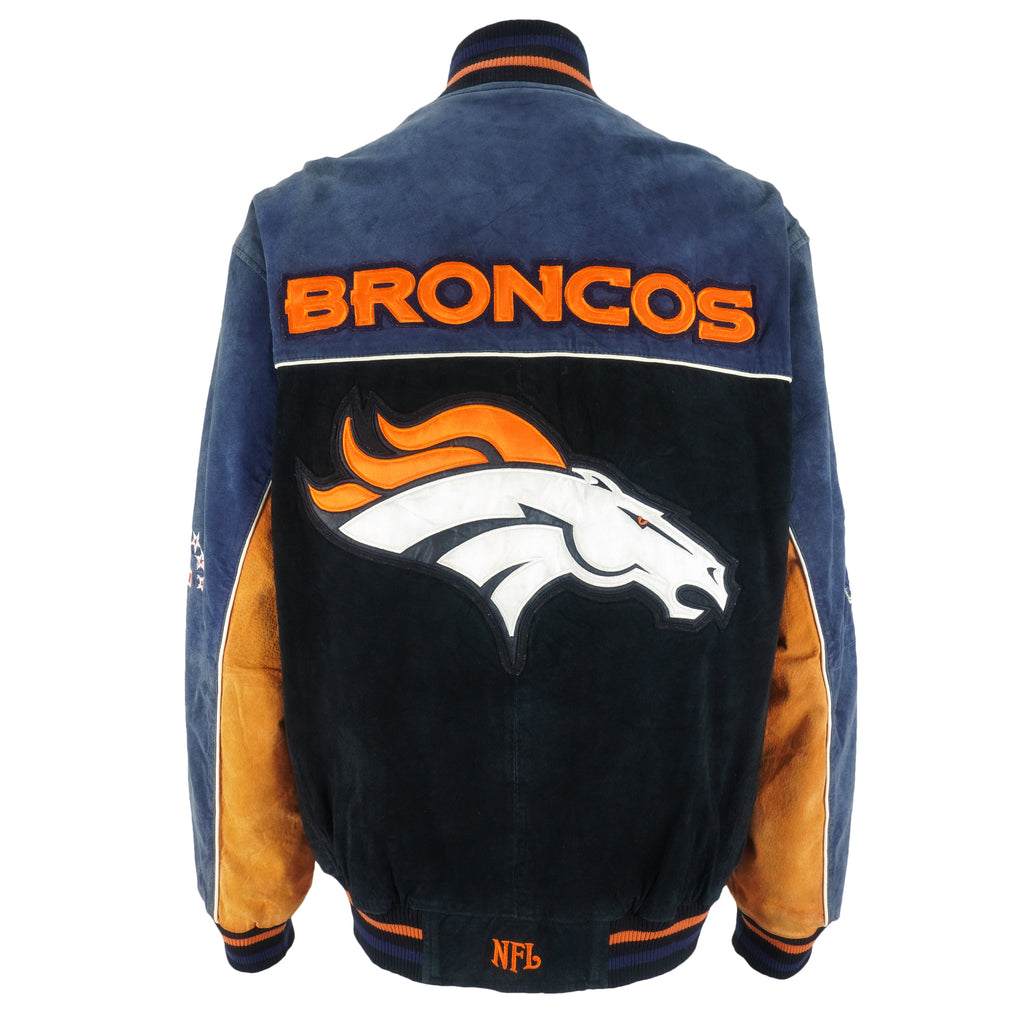 NFL - Denver Broncos Zip-Up Leather Jacket 1990s X-Large Vintage Retro Football