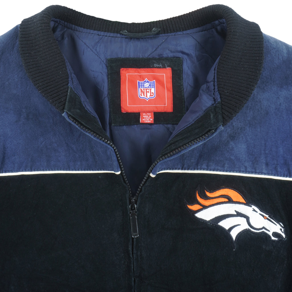 NFL - Denver Broncos Zip-Up Leather Jacket 1990s X-Large Vintage Retro Football