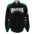 NFL - Philadelphia Eagles Zip & Button-Up Leather Jacket 1990s Large Vintage Retro Football