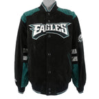 NFL - Philadelphia Eagles Zip & Button-Up Leather Jacket 1990s Large Vintage Retro Football