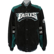 NFL - Philadelphia Eagles Zip & Button-Up Leather Jacket 1990s Large Vintage Retro Football