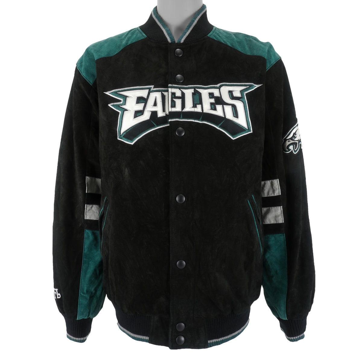 NFL - Philadelphia Eagles Zip & Button-Up Leather Jacket 1990s Large Vintage Retro Football
