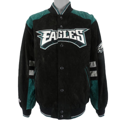 NFL - Philadelphia Eagles Zip & Button-Up Suede Jacket 1990s Large