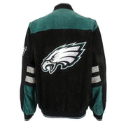 NFL - Philadelphia Eagles Zip & Button-Up Leather Jacket 1990s Large Vintage Retro Football