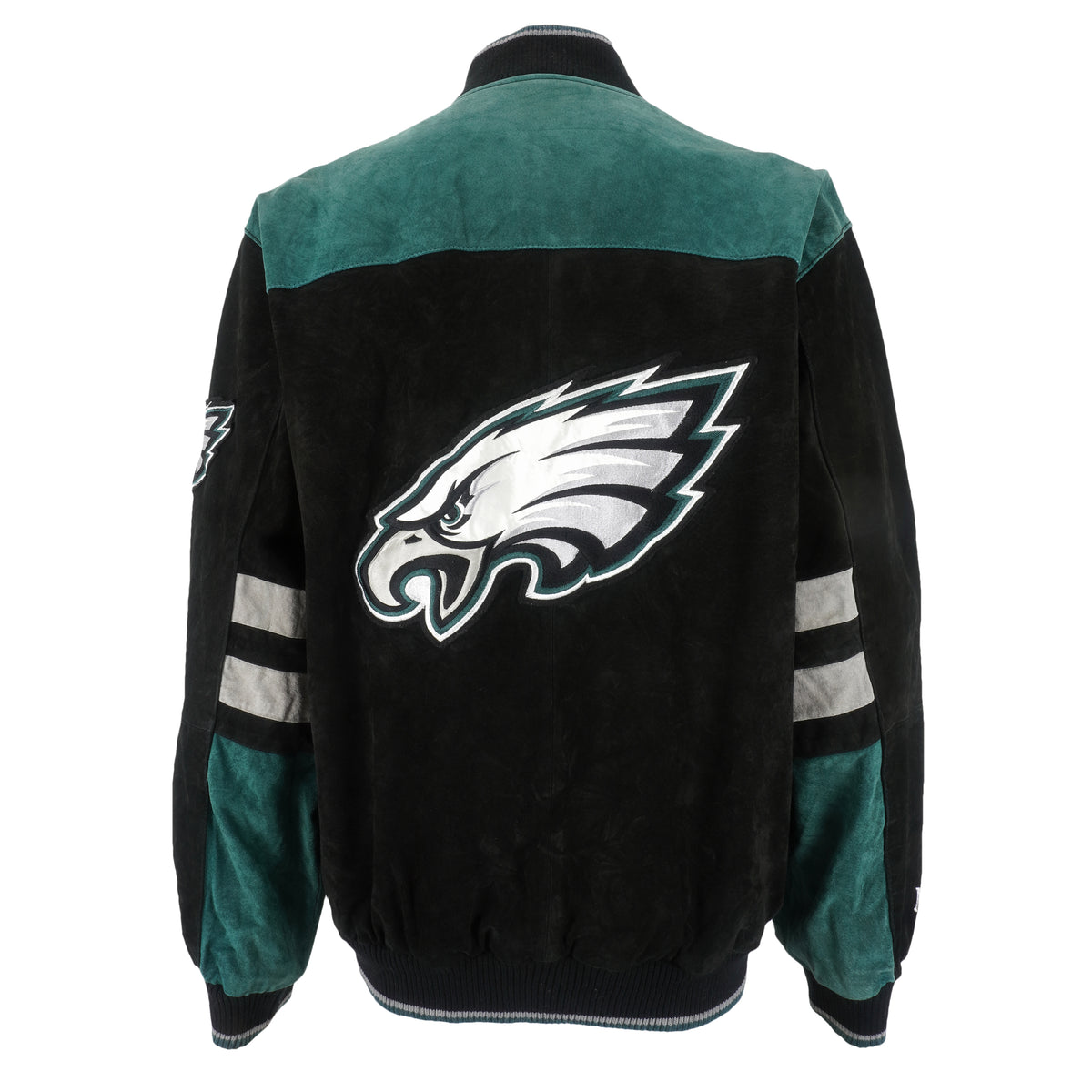 NFL - Philadelphia Eagles Zip & Button-Up Leather Jacket 1990s Large Vintage Retro Football