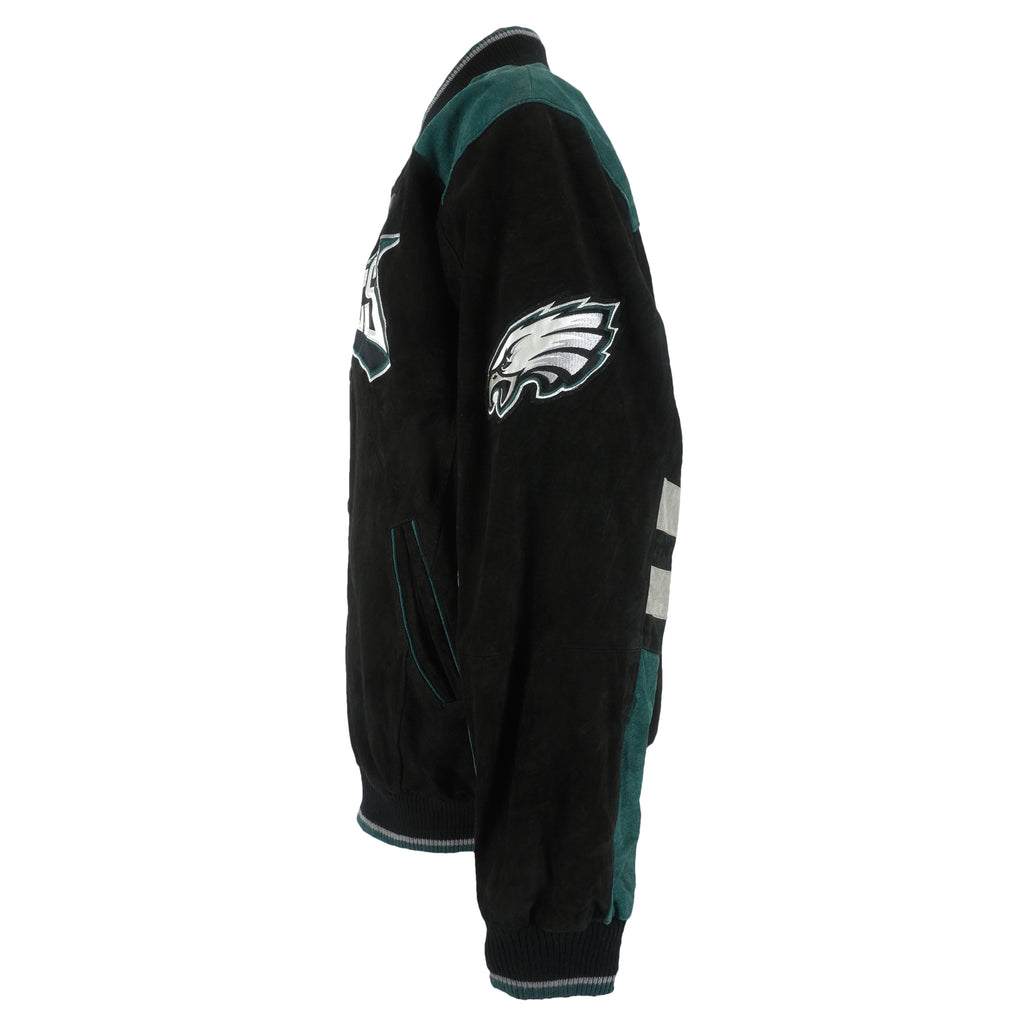 NFL - Philadelphia Eagles Zip & Button-Up Leather Jacket 1990s Large Vintage Retro Football