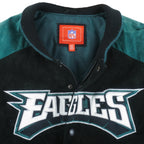 NFL - Philadelphia Eagles Zip & Button-Up Leather Jacket 1990s Large Vintage Retro Football