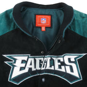 NFL - Philadelphia Eagles Zip & Button-Up Leather Jacket 1990s Large Vintage Retro Football