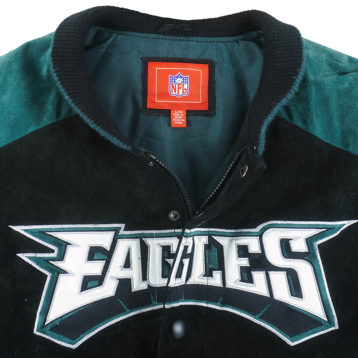 NFL - Philadelphia Eagles Zip & Button-Up Leather Jacket 1990s Large Vintage Retro Football