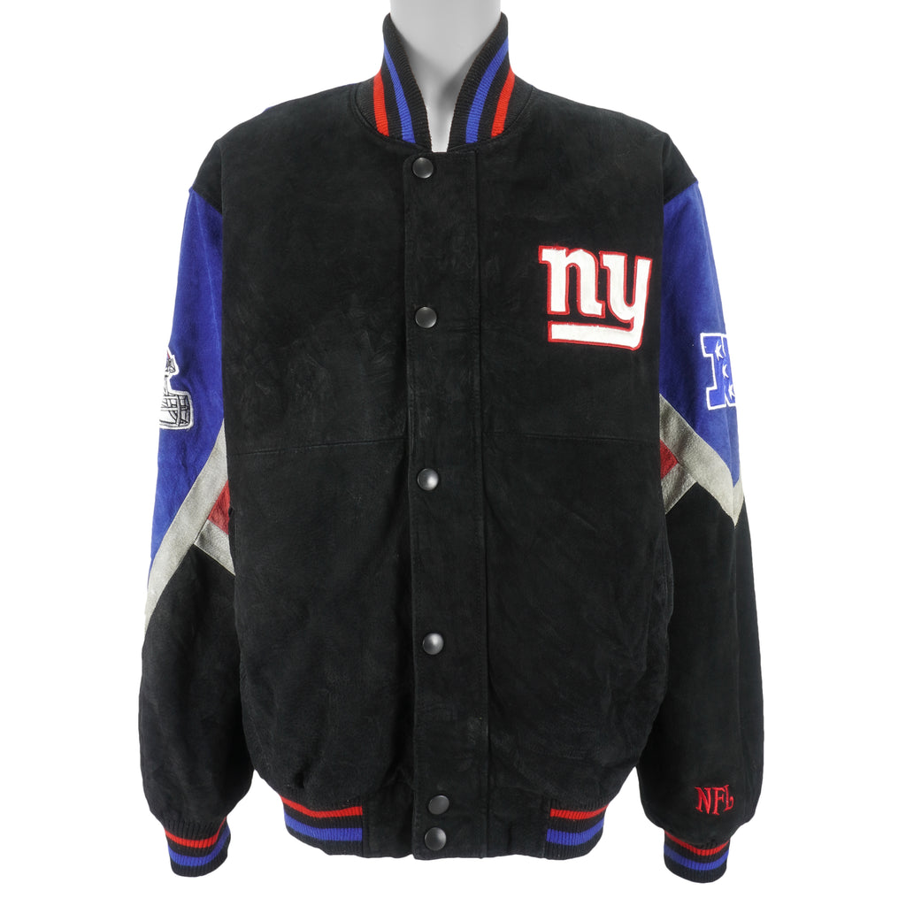 NFL - New York Giants Zip & Button-Up Leather Jacket 1990s Large Vintage Retro Football