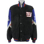 NFL - New York Giants Zip & Button-Up Leather Jacket 1990s Large Vintage Retro Football