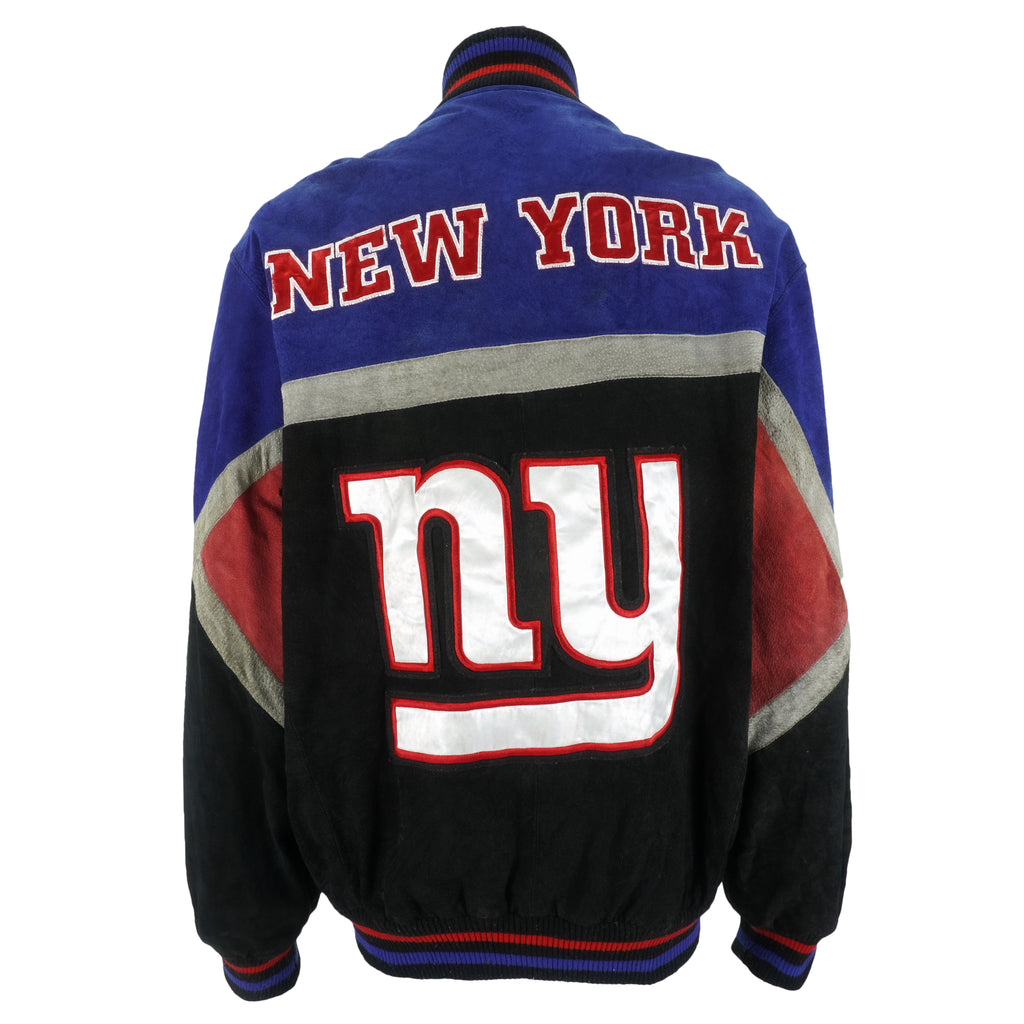 NFL - New York Giants Zip & Button-Up Leather Jacket 1990s Large Vintage Retro Football