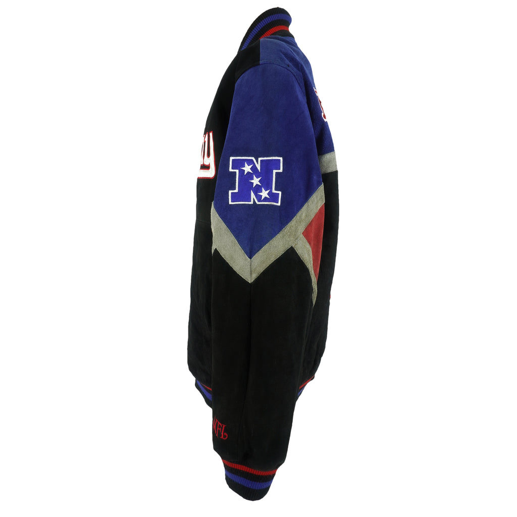 NFL - New York Giants Zip & Button-Up Leather Jacket 1990s Large Vintage Retro Football
