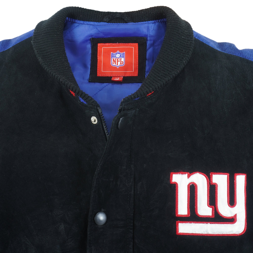 NFL - New York Giants Zip & Button-Up Leather Jacket 1990s Large Vintage Retro Football