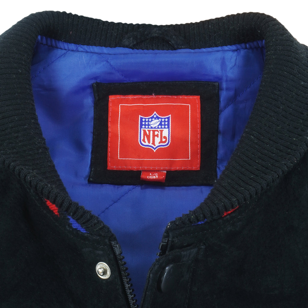 NFL - New York Giants Zip & Button-Up Leather Jacket 1990s Large Vintage Retro Football