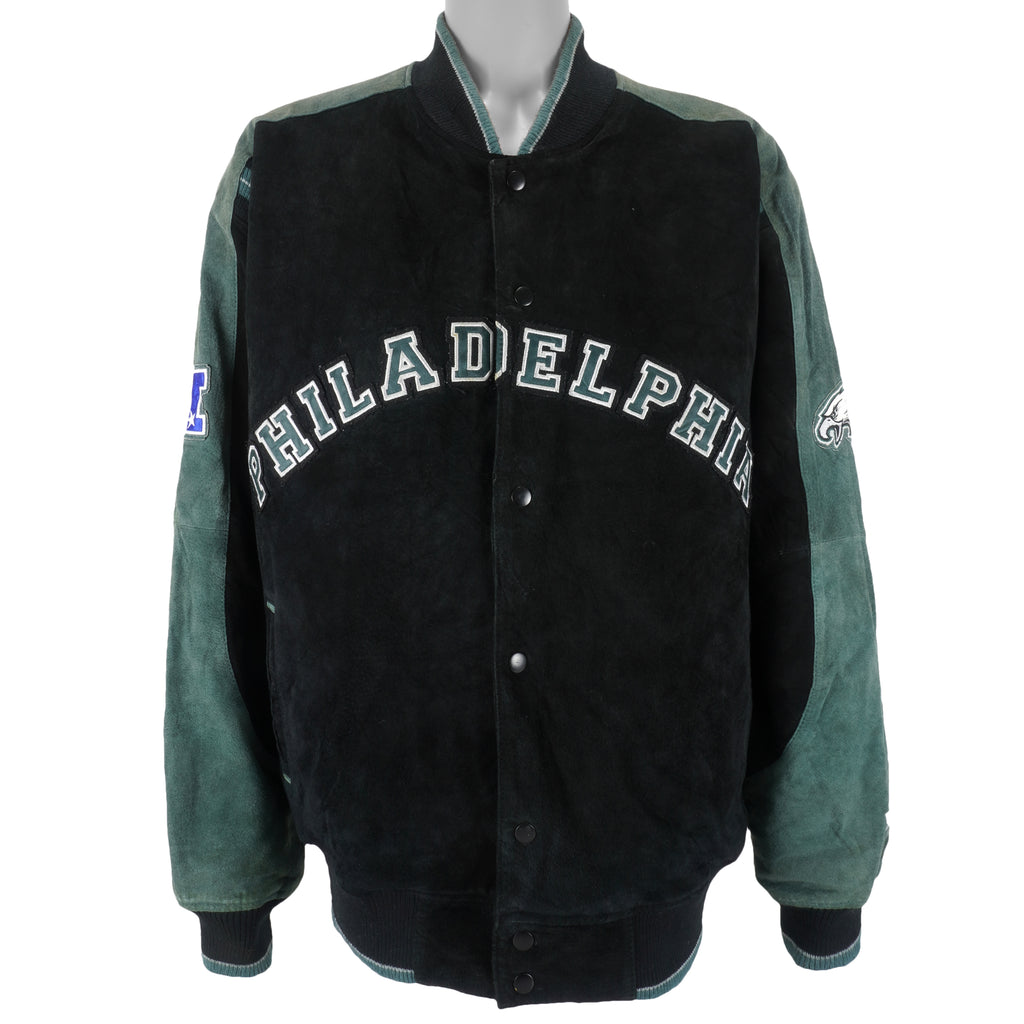 NFL - Philadelphia Eagles Button-Up Leather Jacket 1990s X-Large Vintage Retro Football