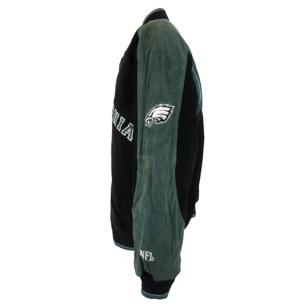 NFL - Philadelphia Eagles Button-Up Leather Jacket 1990s X-Large Vintage Retro Football
