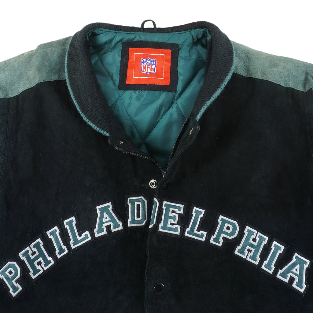 NFL - Philadelphia Eagles Button-Up Leather Jacket 1990s X-Large Vintage Retro Football