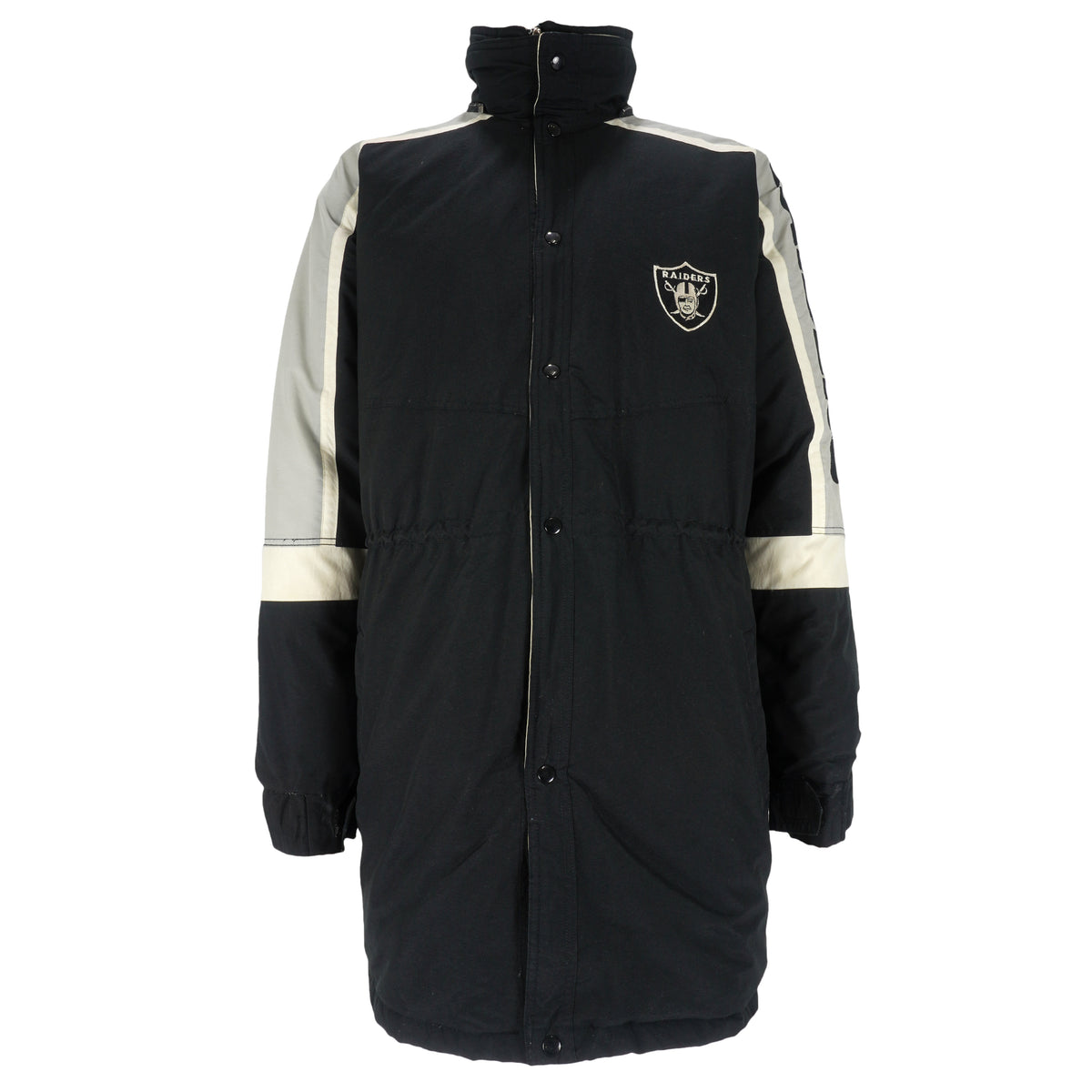 Starter - Oakland Raiders Spell-Out Long Jacket 1990s Large Vintage Retro