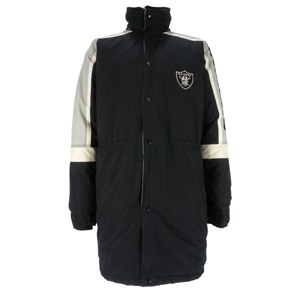 Starter - Oakland Raiders Spell-Out Long Jacket 1990s Large Vintage Retro