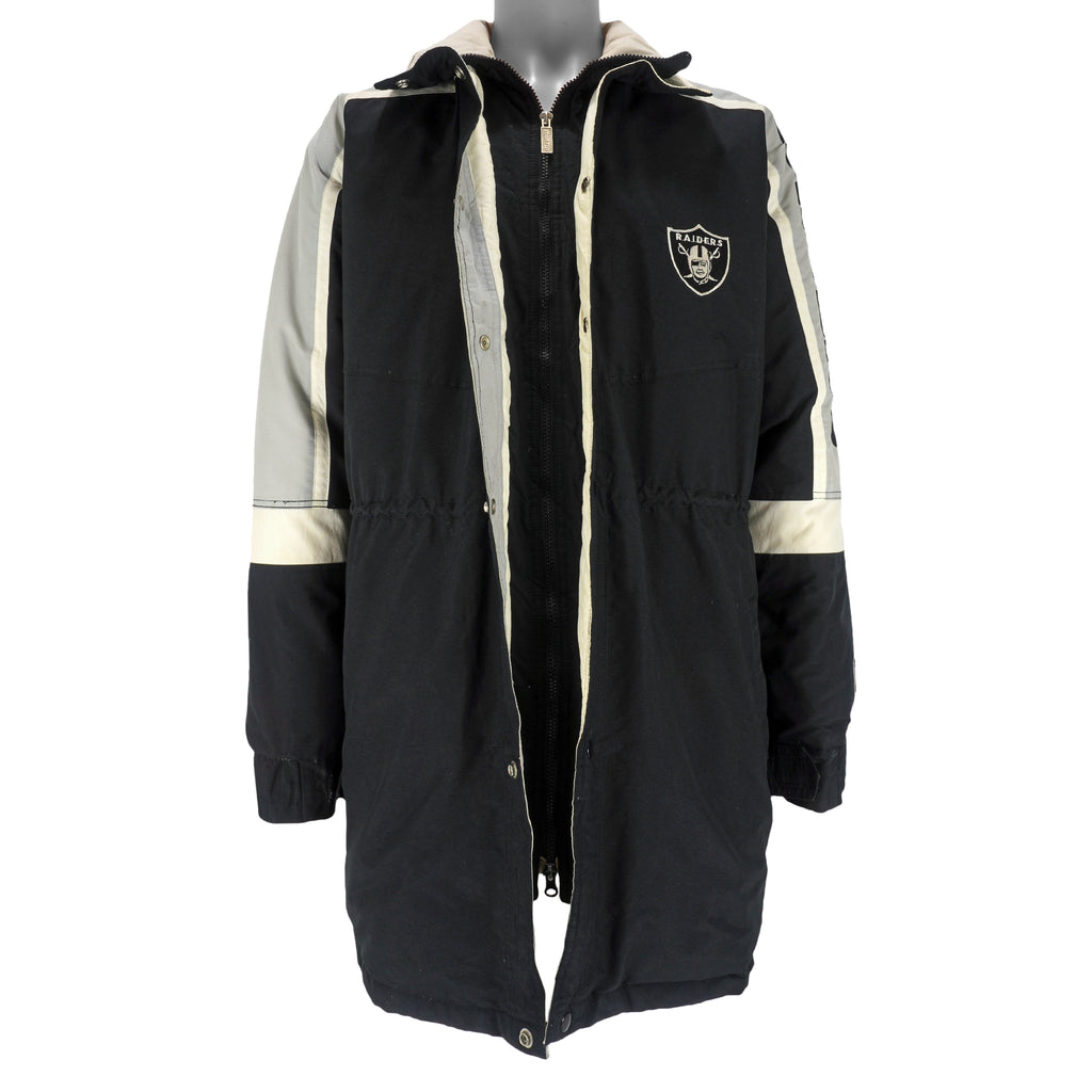 Starter - Oakland Raiders Spell-Out Long Jacket 1990s Large Vintage Retro