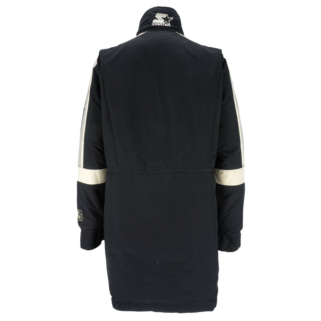 Starter - Oakland Raiders Spell-Out Long Jacket 1990s Large Vintage Retro