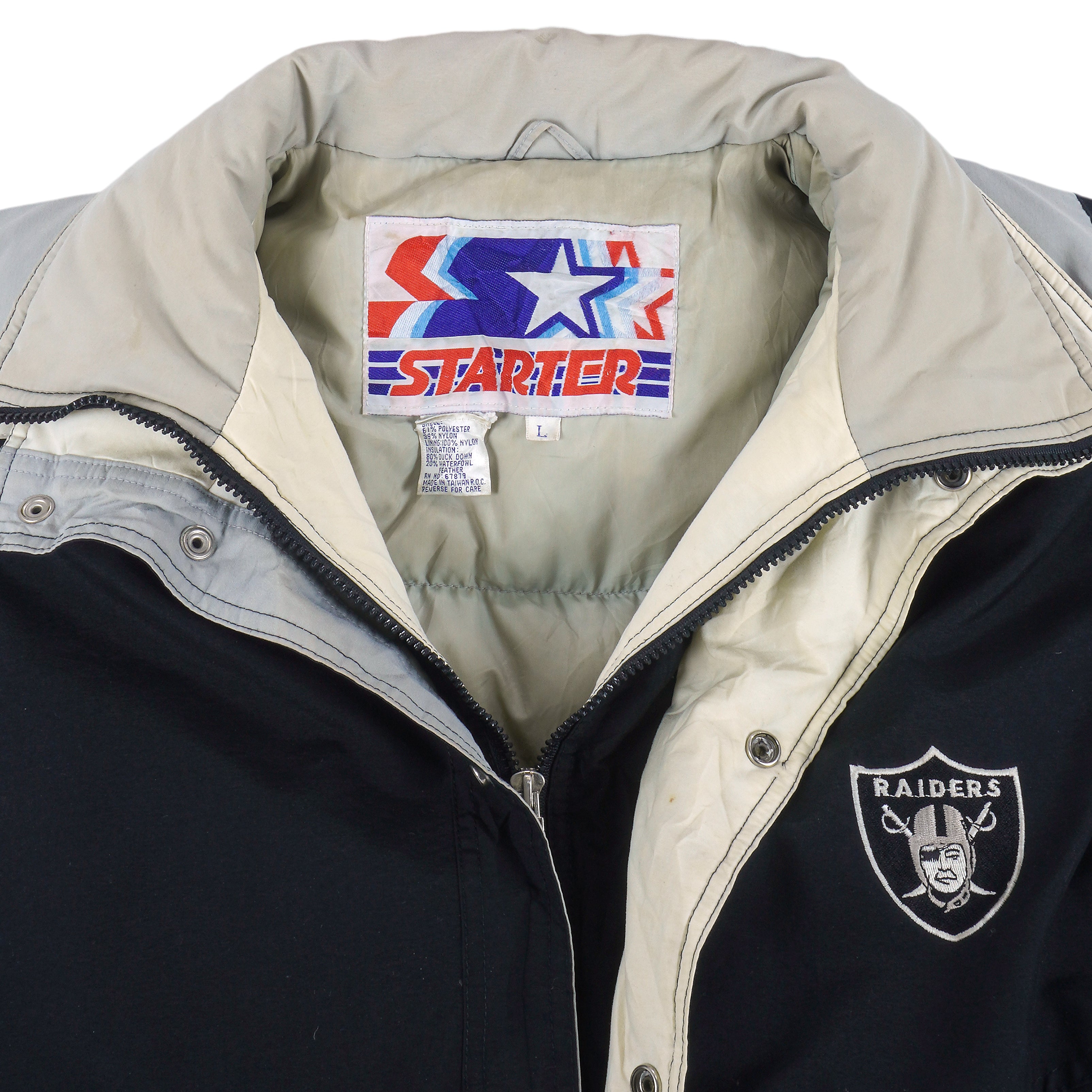 Vintage Starter - Oakland 'Raiders' Spell-Out Long Jacket 1990's