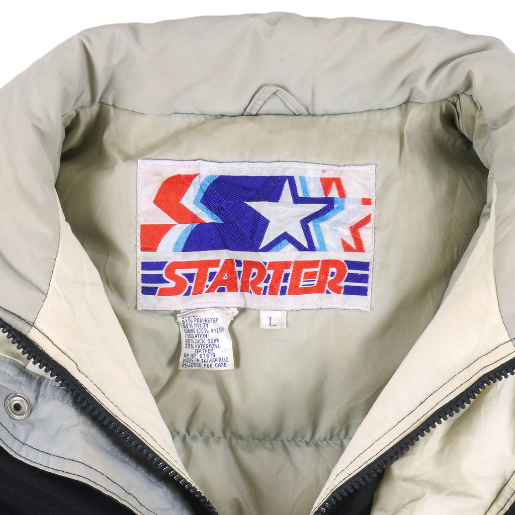 Starter - Oakland Raiders Spell-Out Long Jacket 1990s Large Vintage Retro