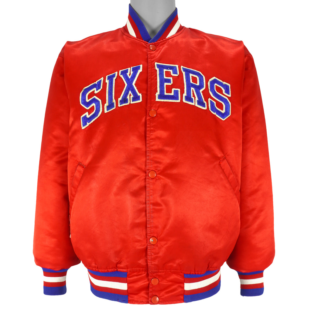 NBA (Starter) - Philadelphia 76ers Spell-Out Satin Jacket 1990s Large Vintage Retro Basketball