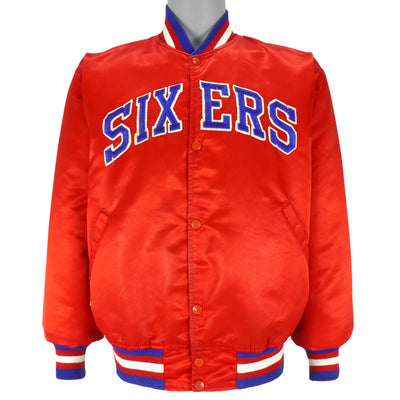 Starter - Philadelphia 76ers Spell-Out Satin Jacket 1990s Large
