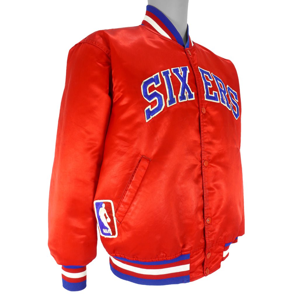 NBA (Starter) - Philadelphia 76ers Spell-Out Satin Jacket 1990s Large Vintage Retro Basketball