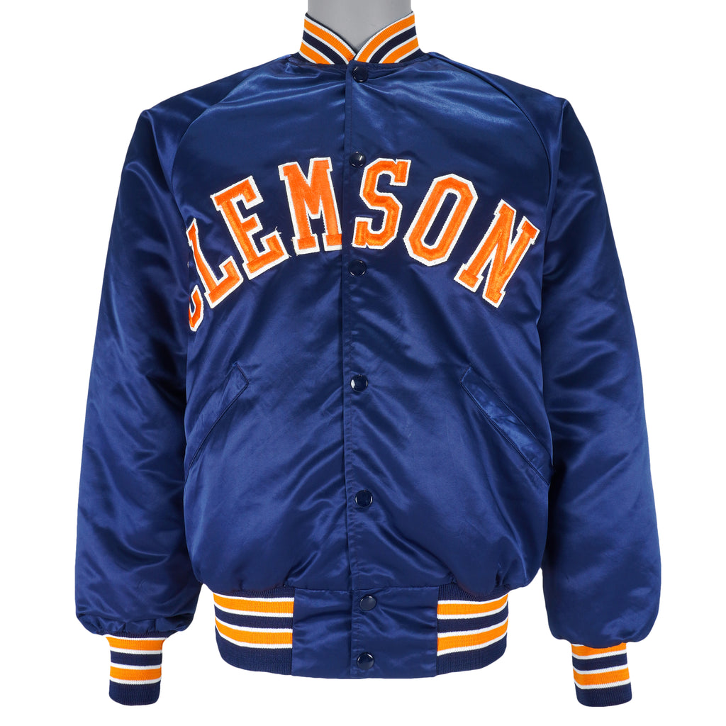 NCAA (Ebert Sport) - Blue Clemson Tiger Satin Jacket 1990s Medium Vintage Retro