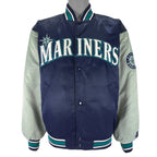 MLB (Authentic) - Seattle Mariners Button-Up Satin Jacket 1990s Medium Vintage Retro Baseball