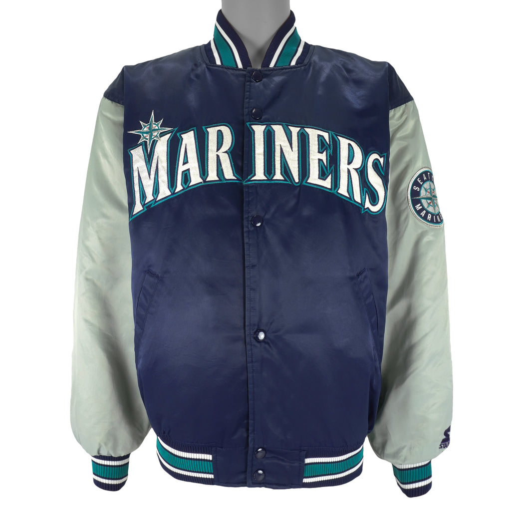 MLB (Authentic) - Seattle Mariners Button-Up Satin Jacket 1990s Medium Vintage Retro Baseball