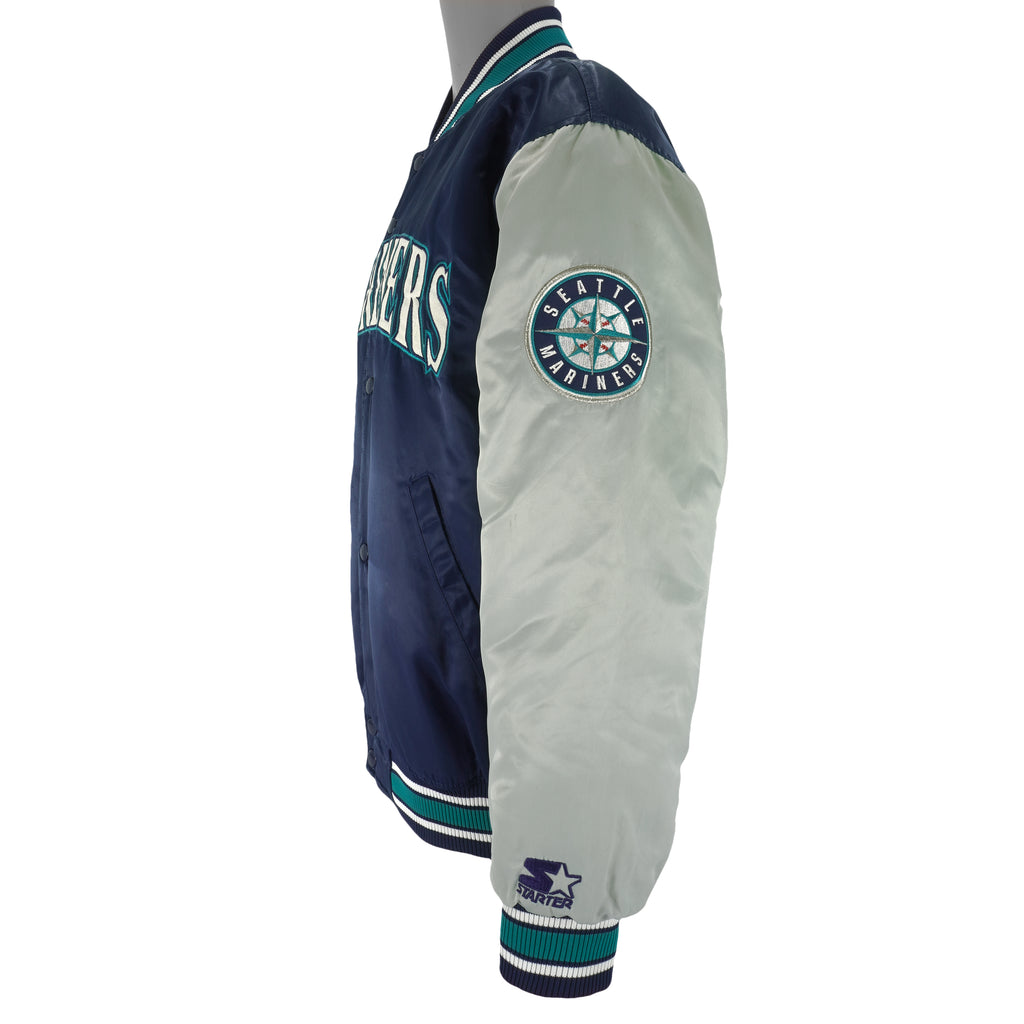MLB (Authentic) - Seattle Mariners Button-Up Satin Jacket 1990s Medium Vintage Retro Baseball