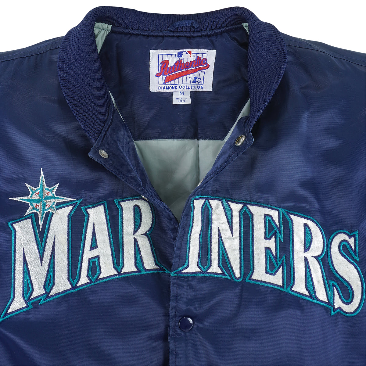 MLB - Seattle Mariners Button-Up Satin Jacket 1990s Medium Vintage Retro Baseball