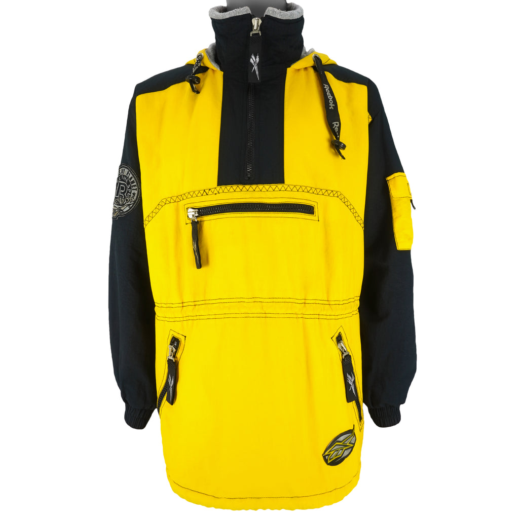 Reebok - Yellow 1/4 Zip Hooded Jacket 1990s X-Large Vintage Retro