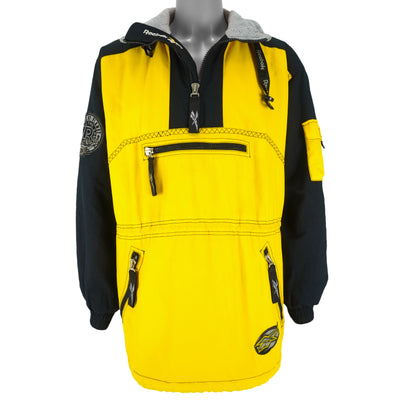 Reebok - Yellow & Black This is My Planet 1/4 Zip Hooded Jacket 1990s X-Large