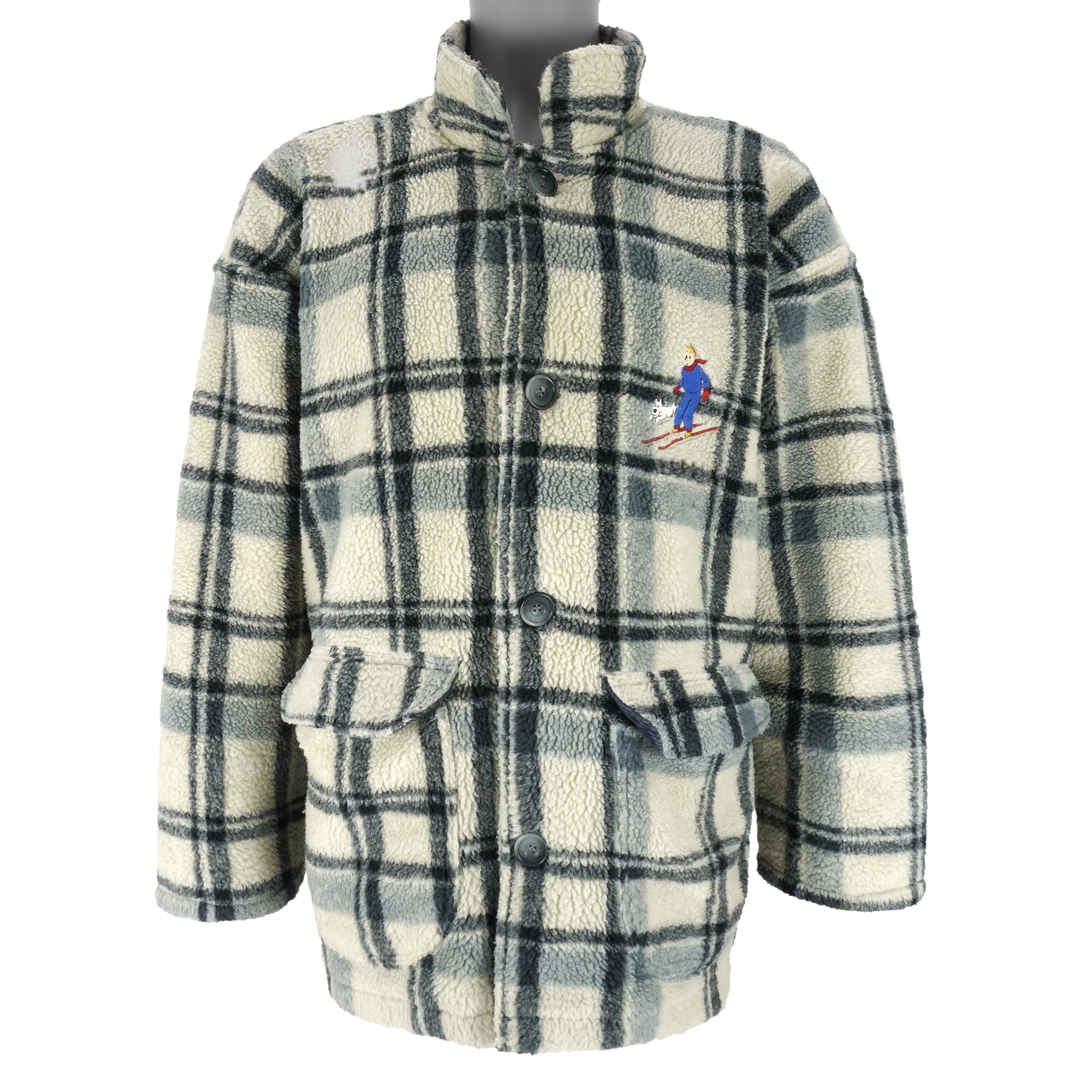 Vintage (Studio Adventures) - Tin Tin Plaid Embroidered Fleece Jacket 1990s Medium Vintage Retro