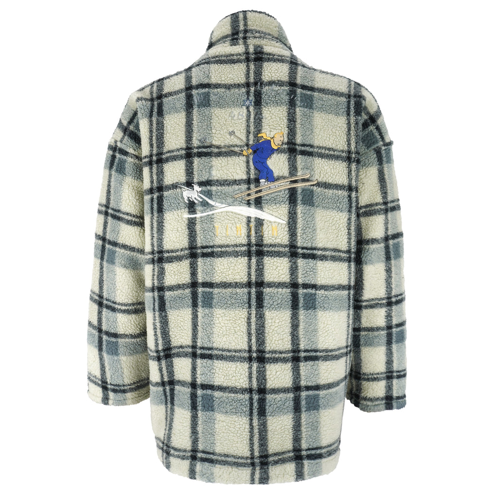 Vintage (Studio Adventures) - Tin Tin Plaid Embroidered Fleece Jacket 1990s Medium Vintage Retro