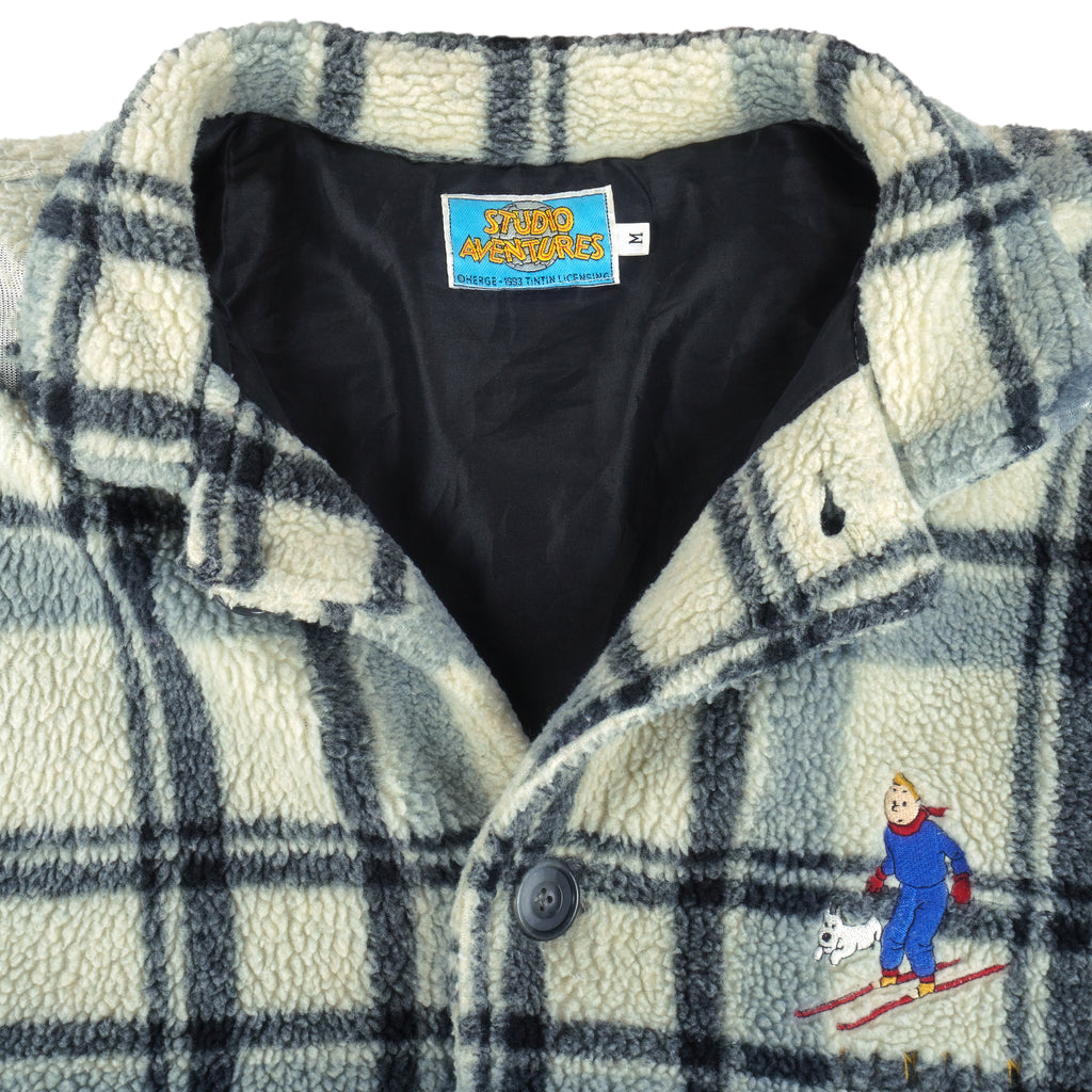 Vintage (Studio Adventures) - Tin Tin Plaid Embroidered Fleece Jacket 1990s Medium Vintage Retro